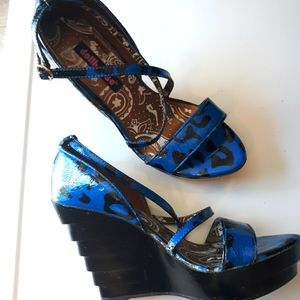 Dollhouse Blue Leopard Stack Wedge 6.5 Goth Pin-up Punk Dolls Kill Tripp Vintage